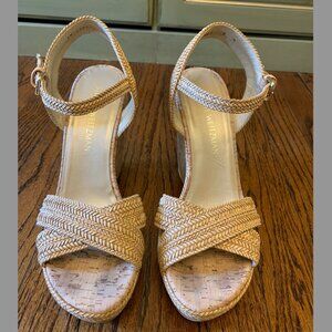 Stuart Weitzman Leather Woven Wedge Espadrilles, Size 8